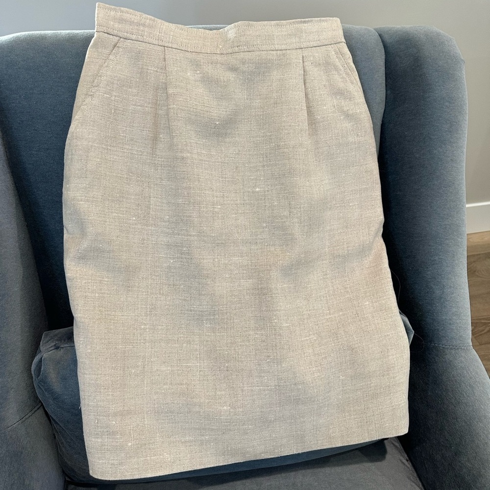 Talbots Petites Vintage Oatmeal Linen Skirt Sz 8 - Picture 1 of 7